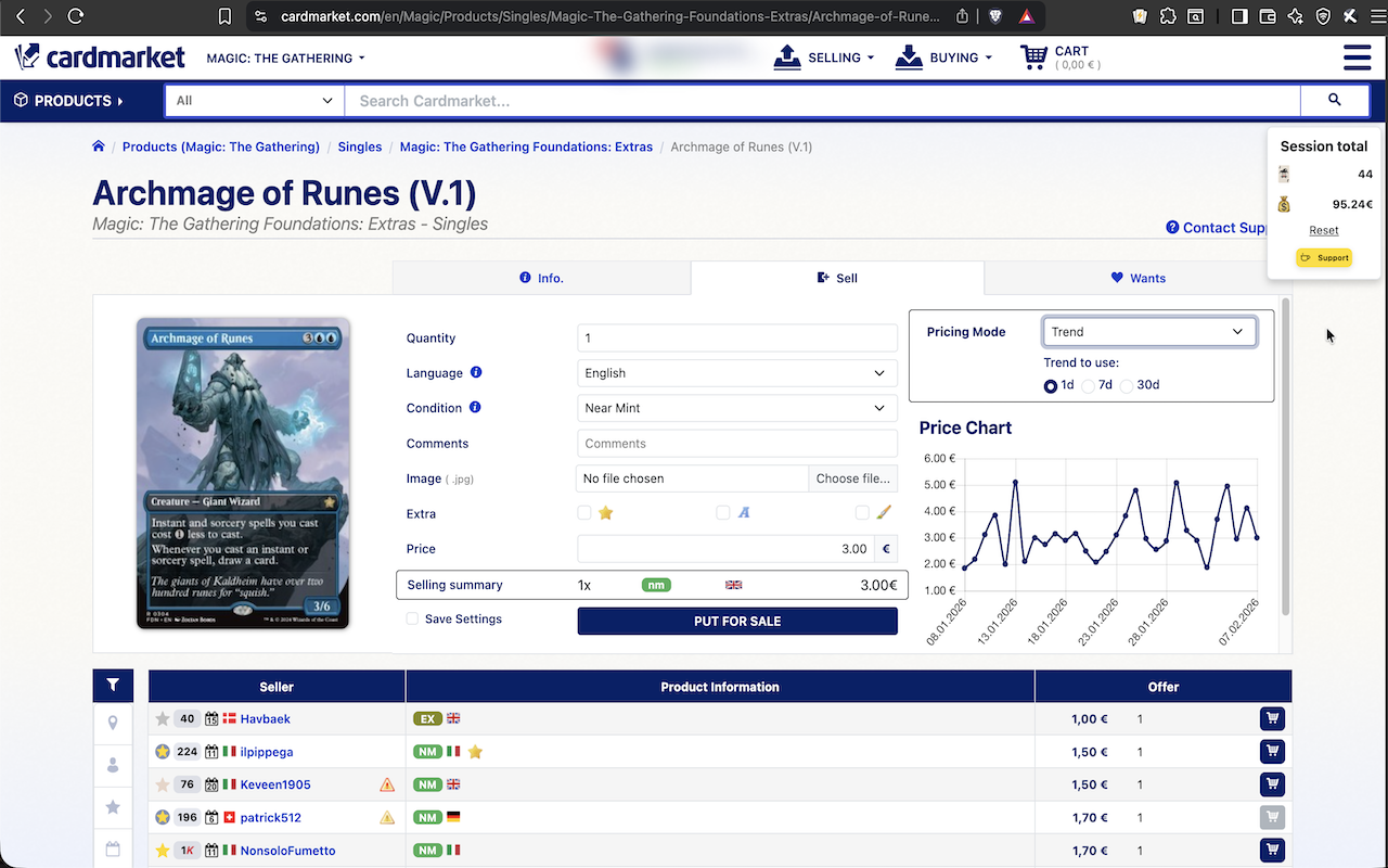 Listing interface with summary panel and live tracker